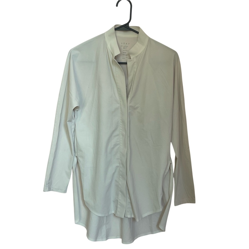 ADAY Something Borrowed White Shirt TLS-WHT-20XS Long Sleeve High Low Top XS